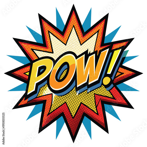 Comic speech bubble pow explosion boom icon cartoon. halftone background pop art style