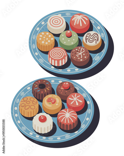 A plate of assorted desserts on a white background