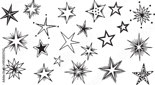 Doodle Chalk Stars and Hand Drawn Black Sketch Star Vector Set
