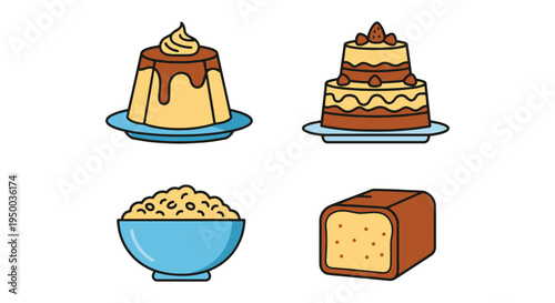 Puddings Line art vector set colorful abstract design concept illustration