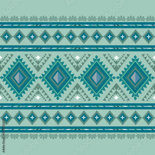 Turquoise Tribal Geometric Seamless Ethnic Pattern
