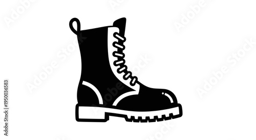 Black Combat Boot Icon - Vector Graphic of a Lace-Up Military Style Boot