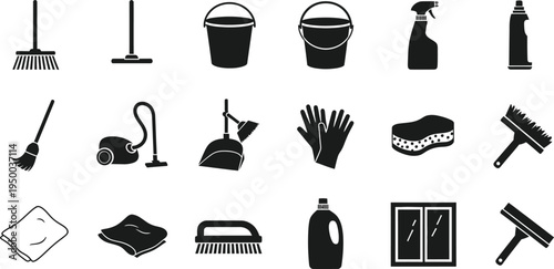 Cleaning Supplies and Equipment Icons Set illustration (30