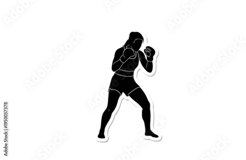 Women's Flyweight MMA Fighter Defensive Guard Silhouette, Professional Athlete Resilience Vector Sticker, Combat Sports Cover Up Icon
