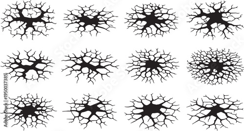 Black Wall Crack and Fracture Vector Set for Surface Damage
