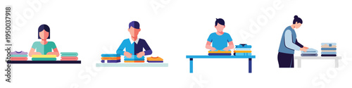 Minimal flat vector illustration of a person folding clean clothes on a table, daily household routine, clean design, no outline, white background