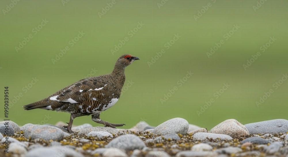 Obraz premium Elegant Rock Ptarmigan Walking on Pebble Beach in Natural Habitat
