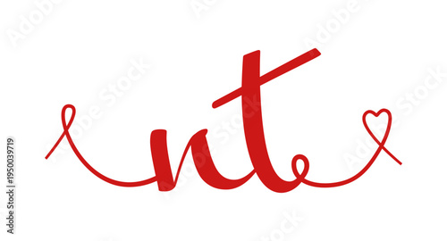 NT initial wedding monogram calligraphy vector illustration. Hand drawn lettering n and t love logo design for valentines day poster, greeting card
