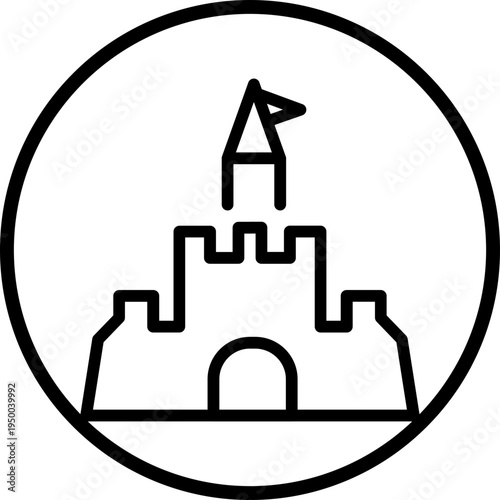 Sand Castle Line Icon Style