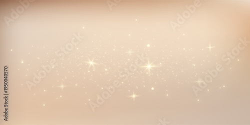 Sparkling beige background featuring golden glitter particles with soft bokeh lights and champagne cream texture for elegant holiday decorations. Vector illustration.
