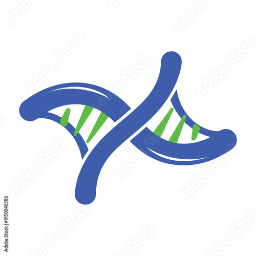 Dna double helix structure with blue and green colors on white background