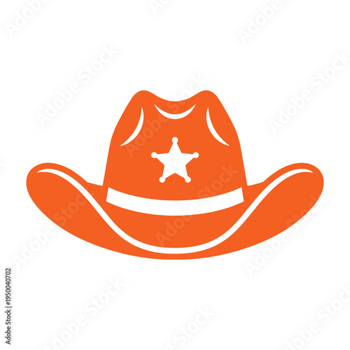 Vibrant orange cowboy hat with white star and band on white background symbolizing wild west fashion and country style