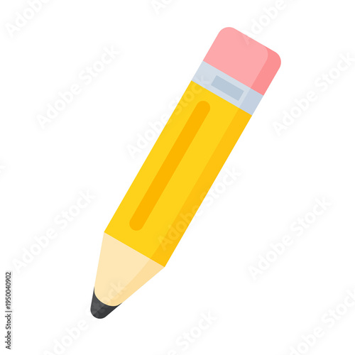 Flat vector pencil icon, writing and drawing tool for school stationery, colorful minimal isolated illustration.