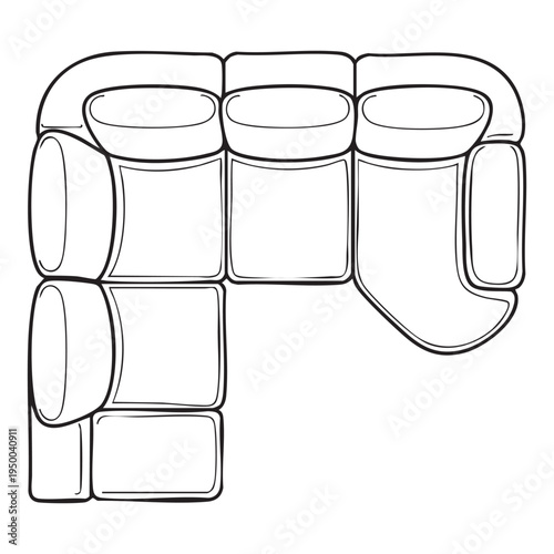 Sectional sofa with curved armrests and cushions in black and white line furniture