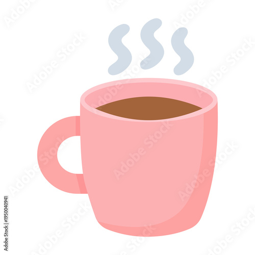 Flat vector coffee cup icon with steam, hot drink beverage for cafe, breakfast and morning concept isolated illustration.