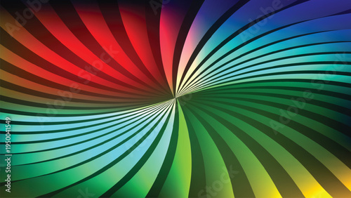 A vibrant radiating burst of rainbow colors in an abstract linear design