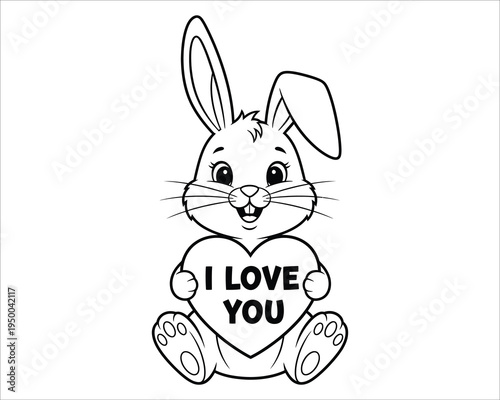 Cute bunny holding heart with love message