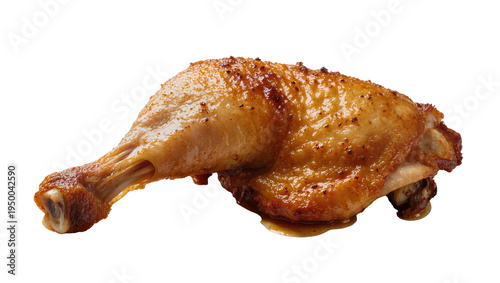Isolated delicious roasted chicken leg and thigh quarter, perfectly cooked and seasoned.