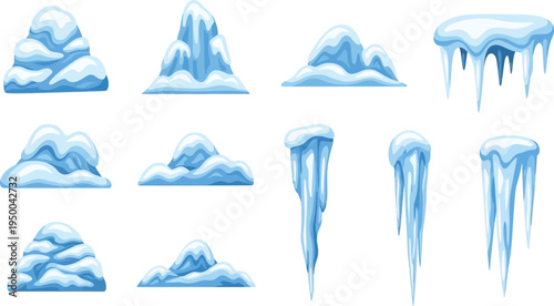 Winter Snow Elements Collection: Icicles and Snowy Peaks