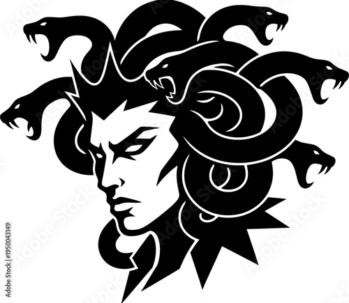 Medusa Gorgon profile silhouette snakes greek mythology stencil