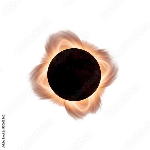 Solar eclipse with corona on transparent background