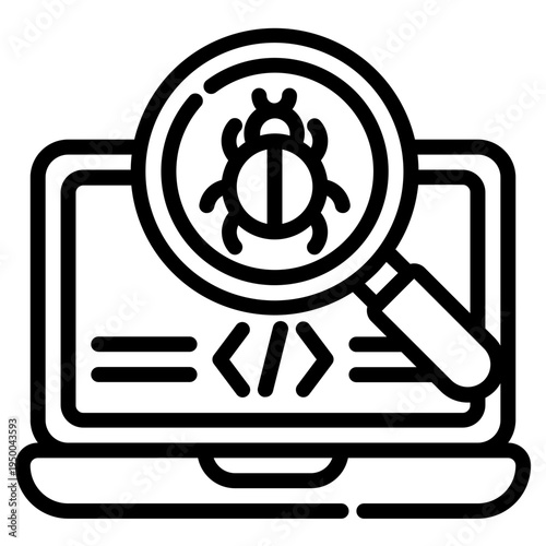 debug. This is a vector single icon with a dashed line style. It is suitable for various purposes, including website design, mobile app design, and logo design.