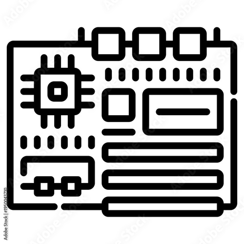 motherboard. This is a vector single icon with a dashed line style. It is suitable for various purposes, including website design, mobile app design, and logo design.