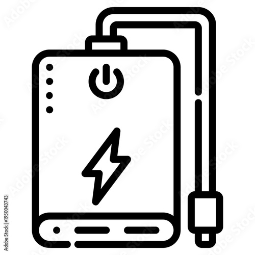 power bank. This is a vector single icon with a dashed line style. It is suitable for various purposes, including website design, mobile app design, and logo design.