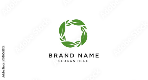 Green leaves forming a circular logo with brand name text.