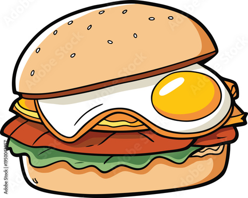 Cartoon Burger With Fried Egg And Bacon hamburger cheeseburger