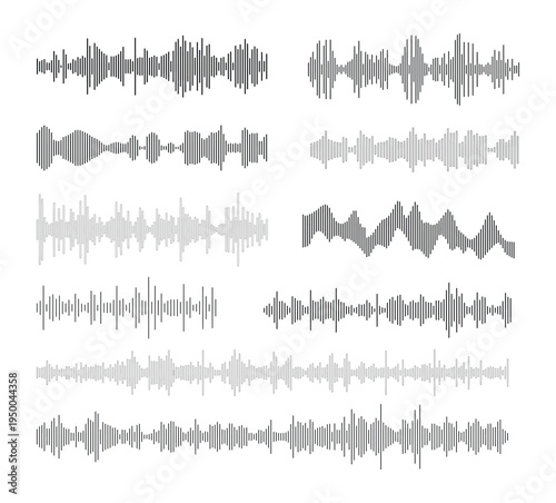 Modern audio waveform collection, Sound wave symbol, music player, podcast, and recording vector illustration.