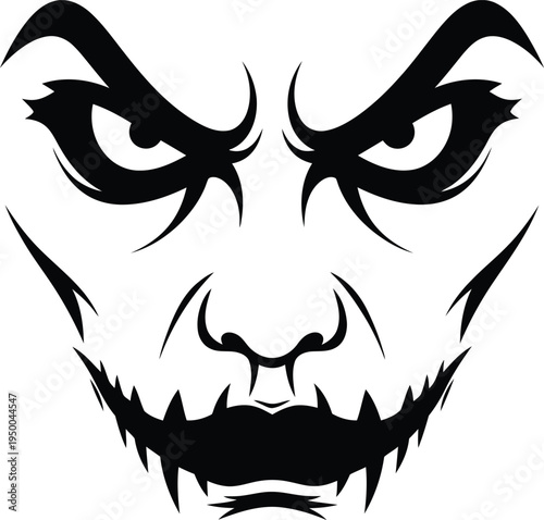 Menacing Villain Face Silhouette with Evil Grin and Intense Eyes