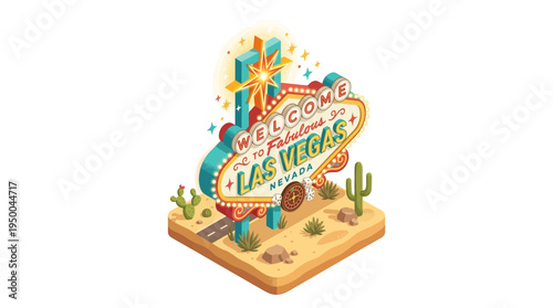 Iconic Welcome to Fabulous Las Vegas Nevada Sign in a Playful Isometric Style