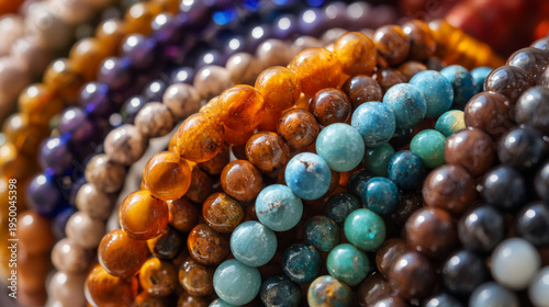 Close-up of Colorful Gemstone Bead Bracelets