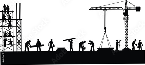 Construction surveyor silhouette set, land engineer with theodolite tripod, worker holding clipboard