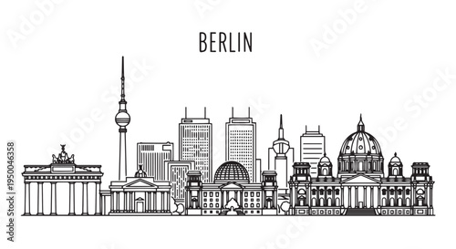 Berlin Cityscape Iconic Landmarks Line Art Illustration
