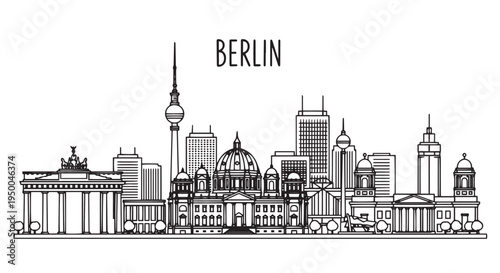 Berlin Germany City Skyline with Iconic Architectural Landmarks Illustration