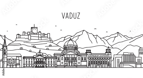 Vaduz Liechtenstein Cityscape with Historic Castle and Alpine Mountains