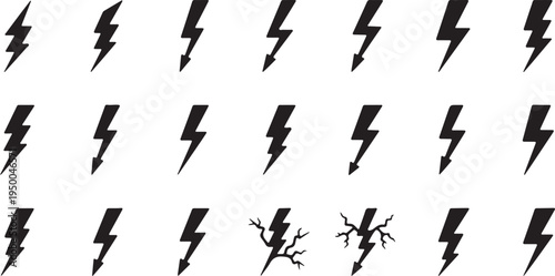 Black Lightning Bolt Icon and Flash Symbol Vector Set
