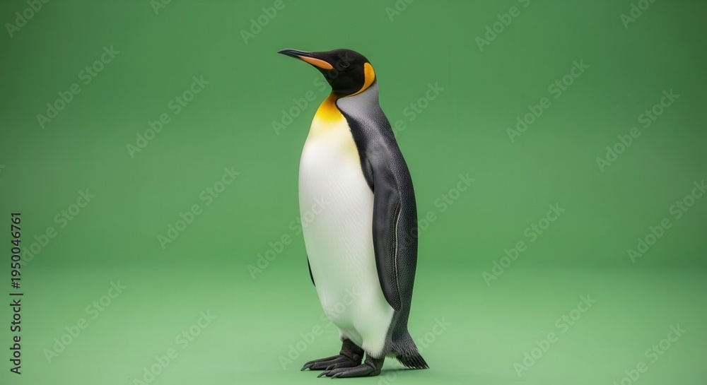 Obraz premium Cute Emperor Penguin Standing on Ice Surface with Clear Green Background