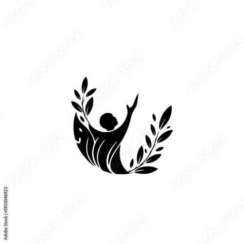 Human Silhouette with Arms Raised Amidst Nature's Embrace, Symbolizing Freedom, Growth, and Triumph