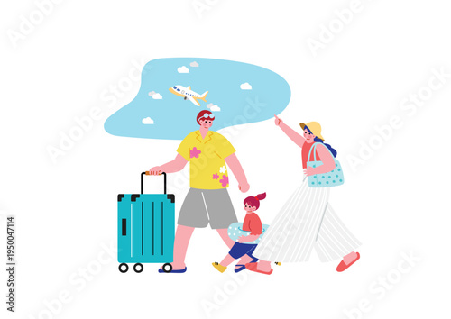 旅行に行く家族のイラスト