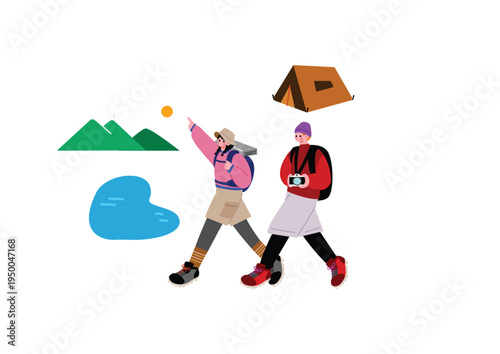 アウトドアを楽しむ男女のイラスト