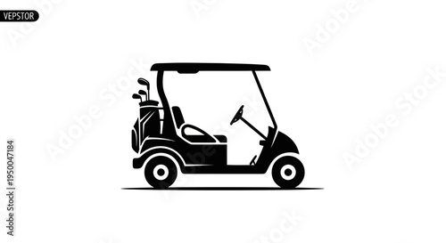 Golf Cart with Clubs Icon Vector Illustration