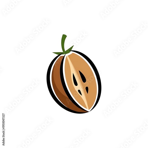 Illustration of Half Sapodilla Fruit Isolated on White