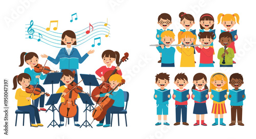 Children's Orchestra and Choir Performing Music Together