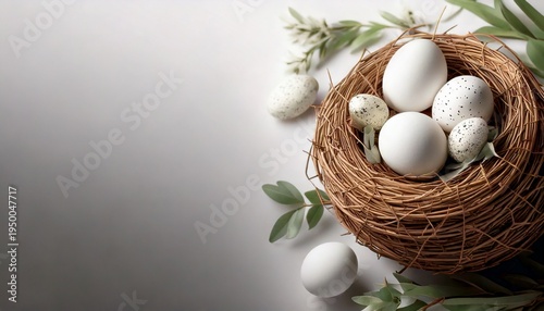 easter eggs in a nest with copy space