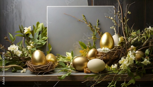 easter eggs in a nest mock-up with copy space