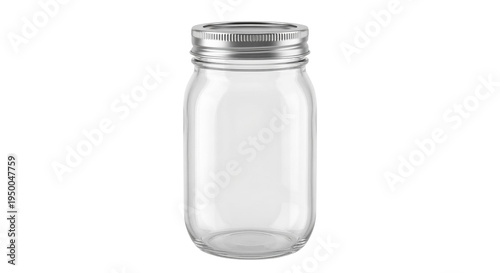 Fényképezés Empty glass mason jar with metal lid on transparent background