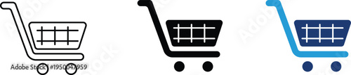 Shopping cart icon showing e-commerce retail and digital storefront transaction. Professional illustration for online shopping experience, consumer retail services